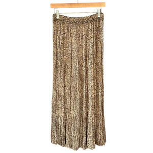 Vintage Southwest Cowboy Crinkled Tiered Midi Skirt Sz S Tan Black Dots